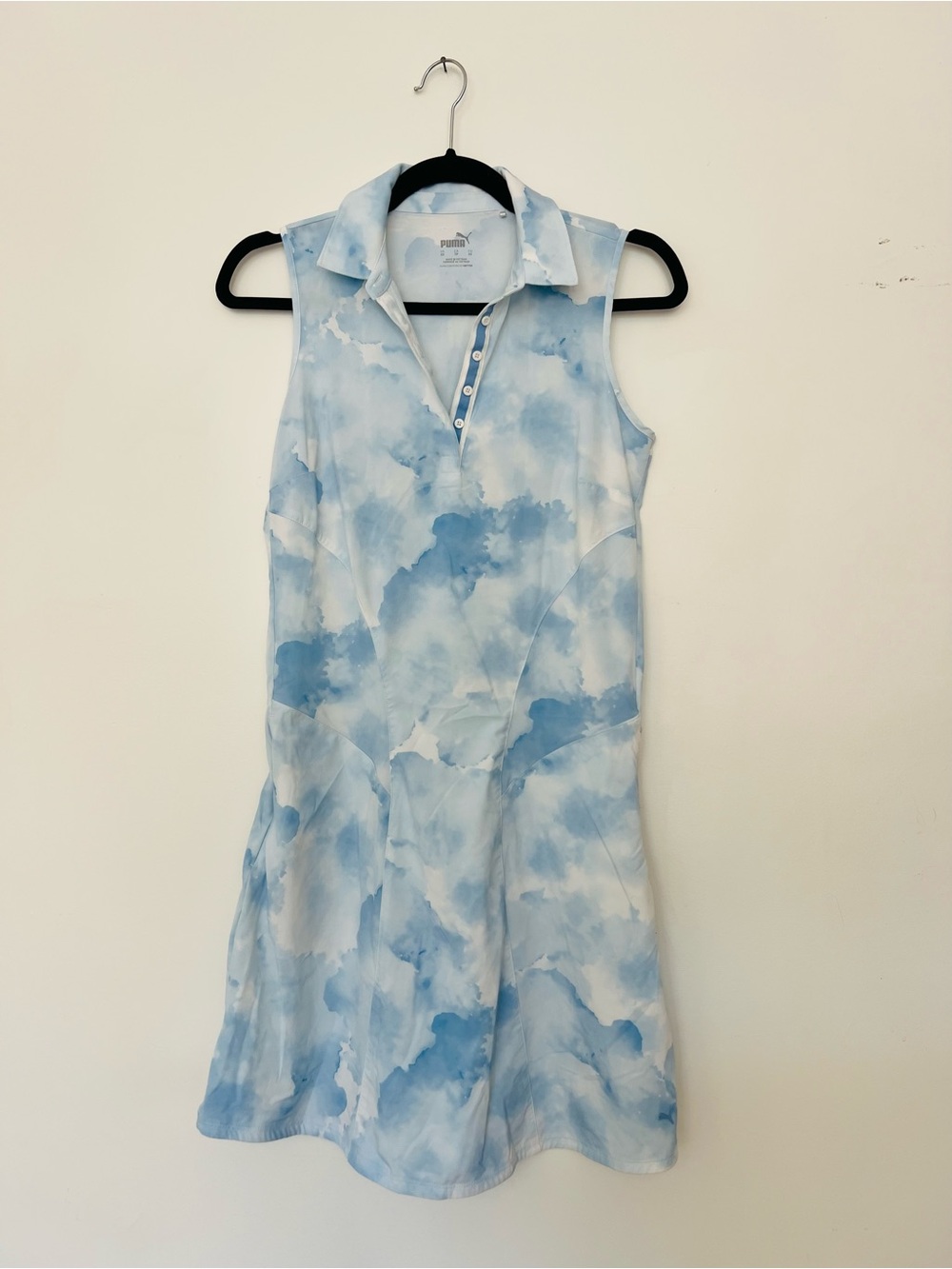 Puma Sleeveless Blue and White Tie-Dye Polo Dress